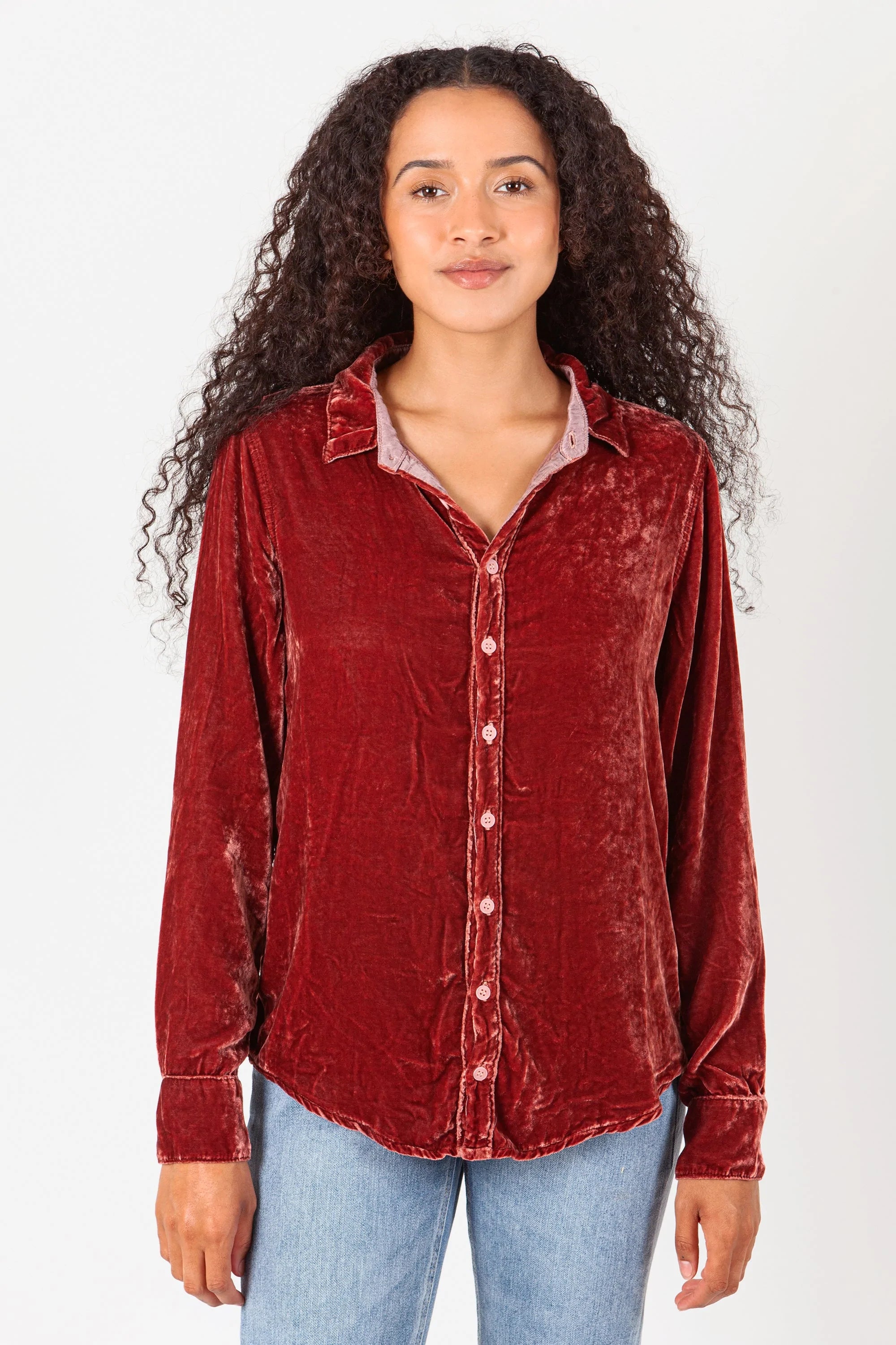 You'll Love Us Because Romy Velvet Shirt - Marsala