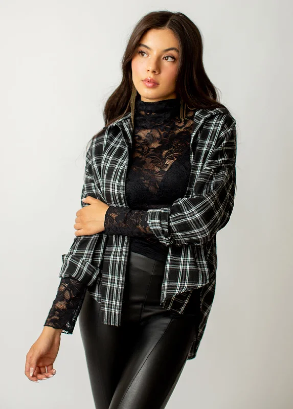 Athleisure Style Sale Marika Top in Black Plaid