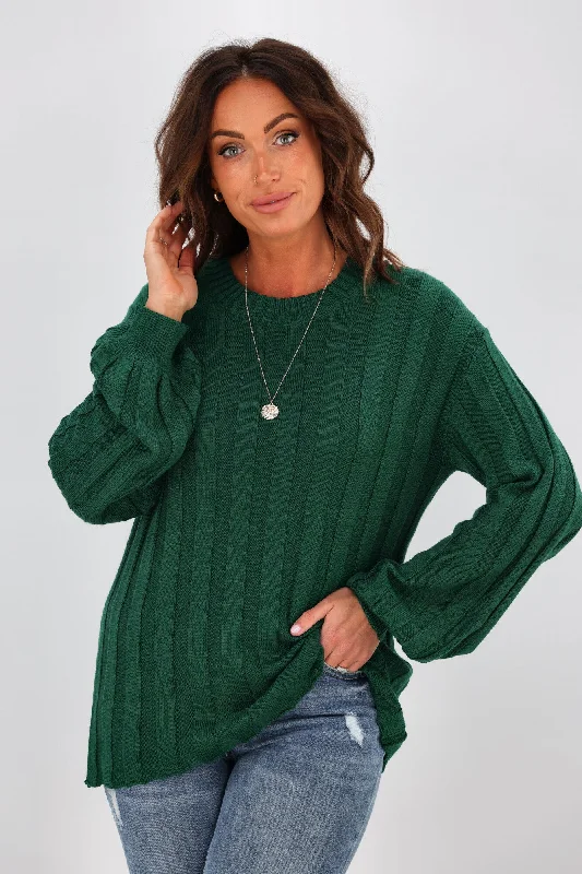 Exclusive Designer Style Deals Alpine by Shine On Tabitha Wide Rib Merino Jumper Emerald