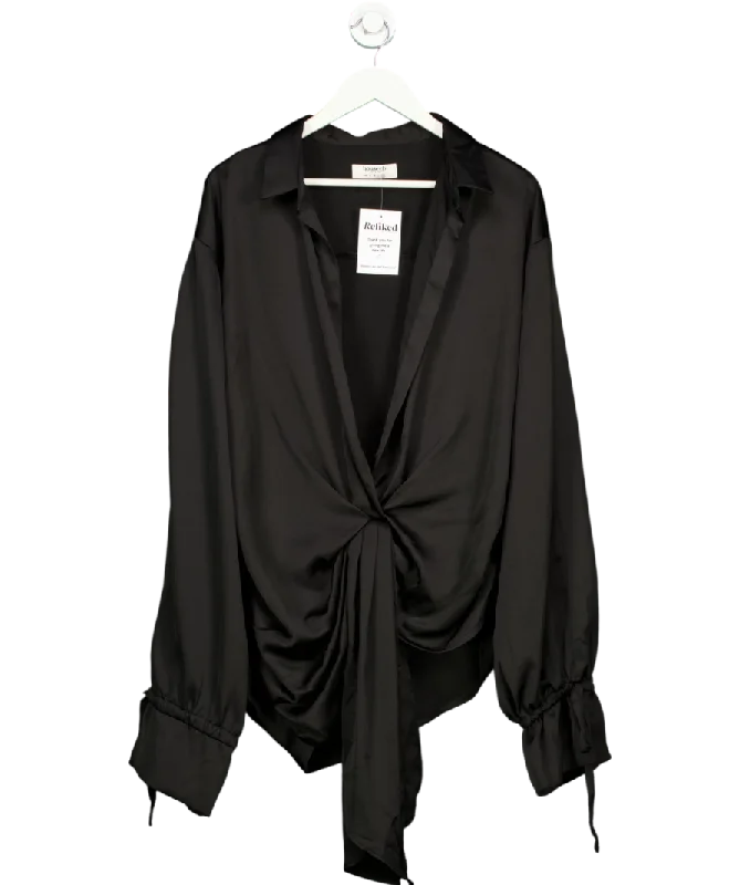 Classic Chic Deals House of CB Payton Black Satin Drape Shirt UK XL