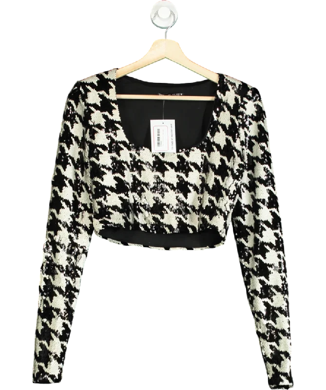 Limited Time Special Offer ZARA Black Sequin Houndstooth Top UK S