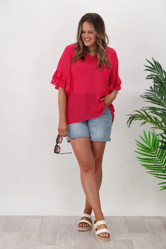 Get The Latest Trends Gloss by Shine On Harper Frill Sleeve Top Pink