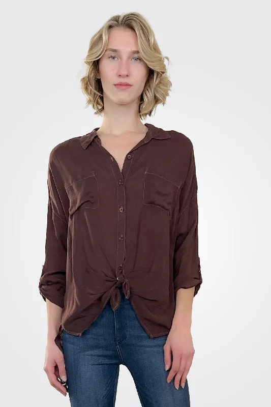 Seasonal Fashion Cargo Pocket Tie Front Top - Port