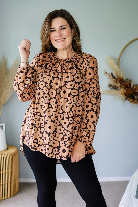 New In This Season Sunday Boho Vikki Top Tan Floral