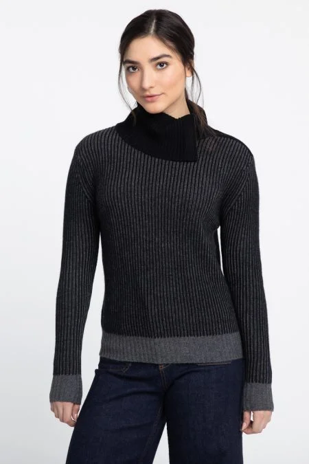 Chic Trend Collection Kinross Cashmere Plaited Zip Collar T-Neck