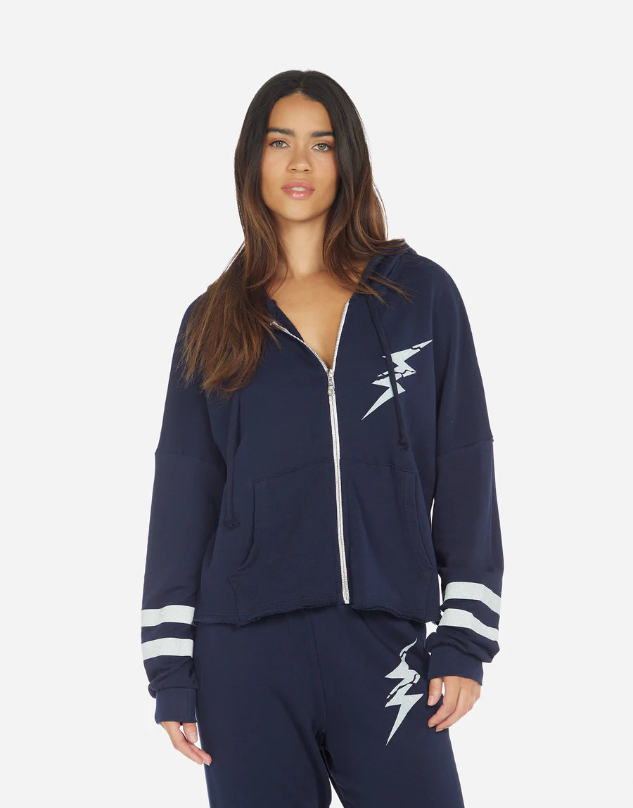 Best Deals Of The Season Giselle Cracked Lightening Bolt Zip - Navy