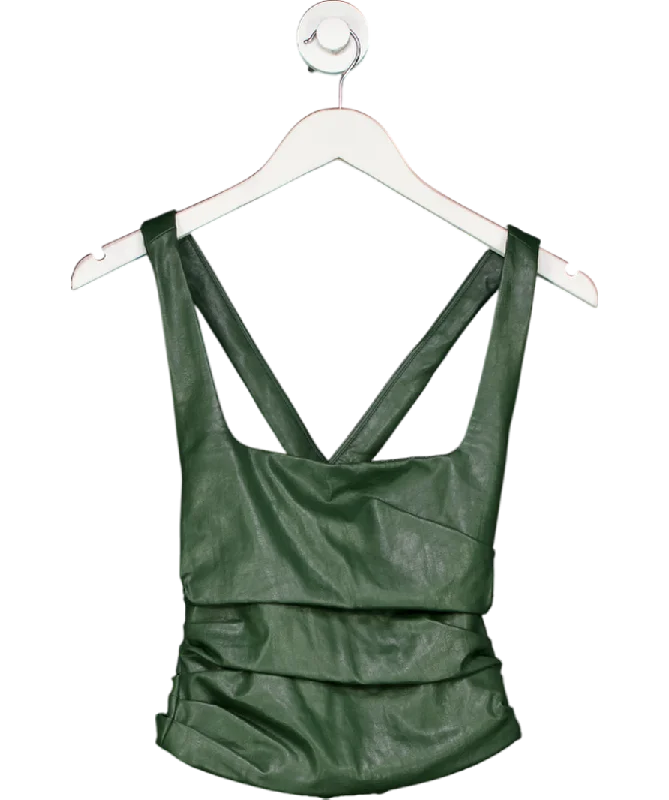 Exclusive Sale Mistress Rocks Green Evergreen Vegan Leather Gathered Top UK XS