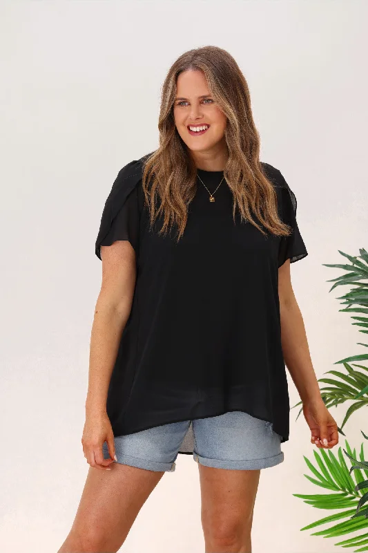 Trendy Looks On Sale Gloss by Shine On Enya Pleat Back Top Black