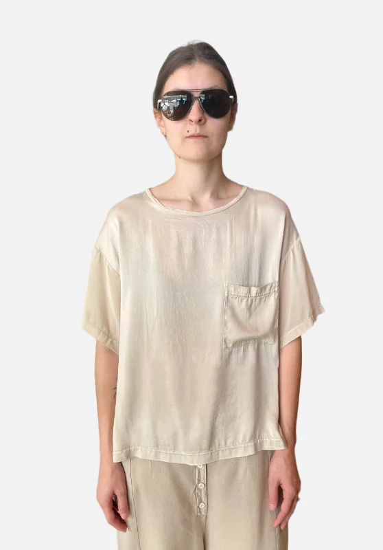 Comfortable Chic Oversize Stretch Silk Satin Shirt - Sand