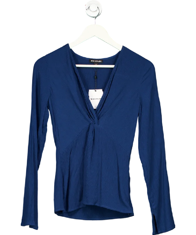 Modern Chic Discounts Whistles Blue Twist Front Textured Top UK 6