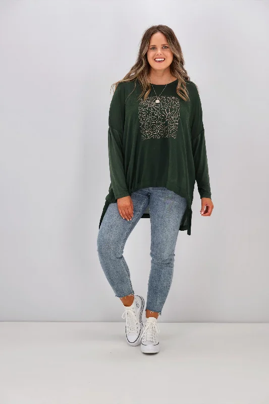 The Latest Fashion Trends Shine On Label Roxanne Print Front Top Olive