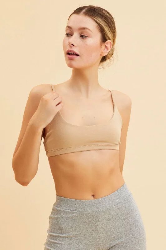 Season Offer Beige Cotton Bralette Cotton Stretch Scoop Neck