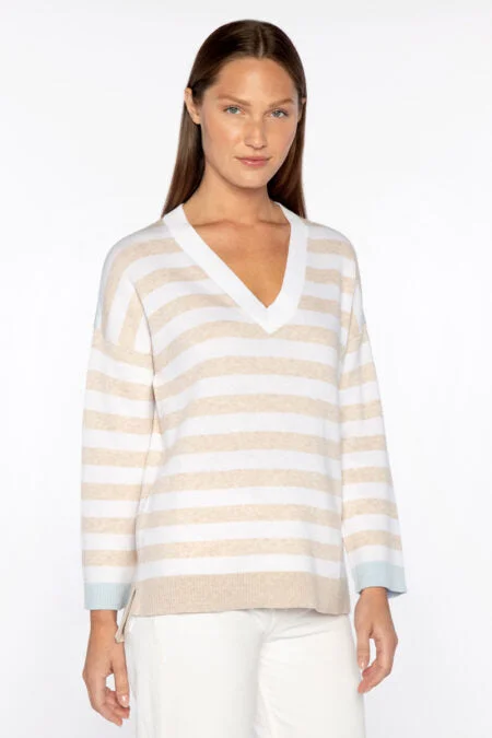 End-Of-Season Clearance Kinross Cashmere Hi-Low Stripe Vee