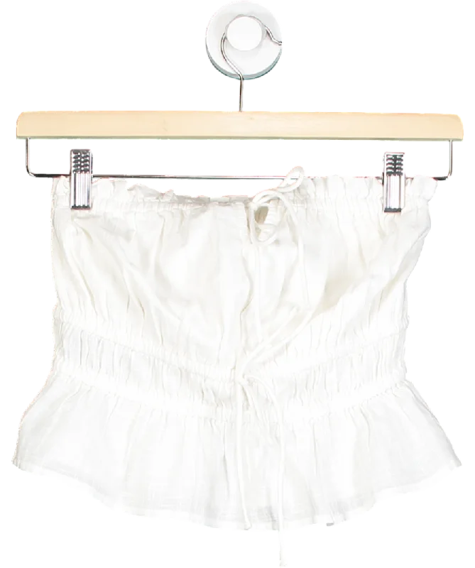 Spring Offer New Look White Ruched Tie Front Bandeau Top UK 10