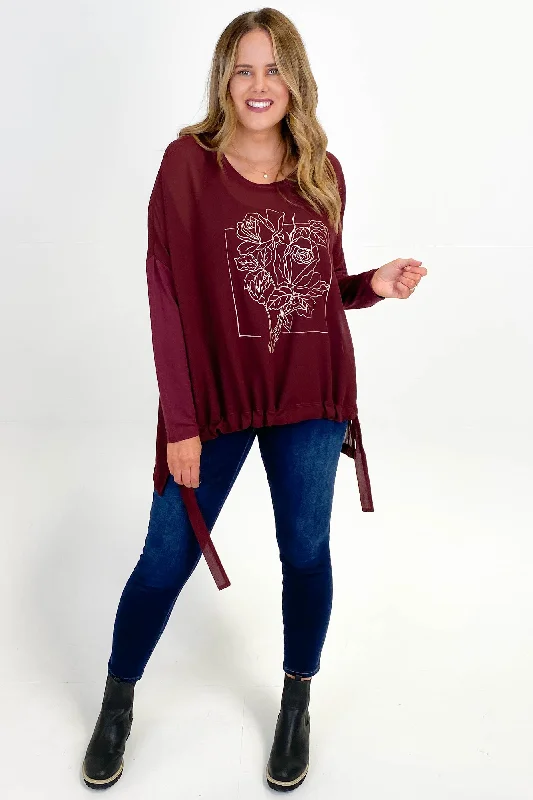 Summer Fashion Shine On Label Roxanne Print Front Top Wine