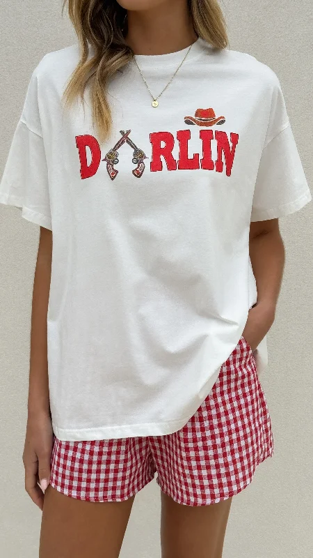 Vintage-Inspired Style Offers Darlin Top & Shorts Set - White/Red Gingham