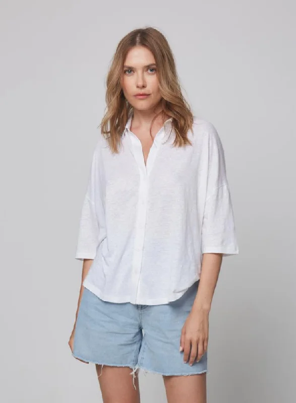 Relaxed Style Stretch Linen Raglan Sleeve Shirt - Blanc