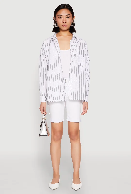 Fashion Forward Iris Striped Linen Button Front Shirt