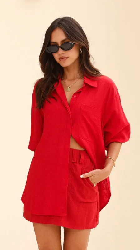 Style Upgrade Charla Button Up Top - Red