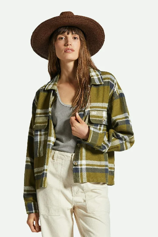 Shop The Hottest Deals Bowery Women's L/S Flannel - Sea Kelp/Washed Navy