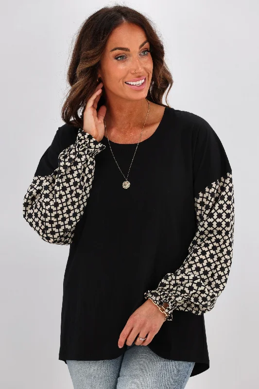 Limited Time Deal Gloss by Shine On Willa Geo Print Sleeve Top Black