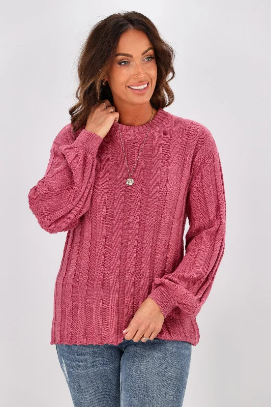 Daring Fashion Promotions Alpine by Shine On Tabitha Wide Rib Merino Jumper Rose