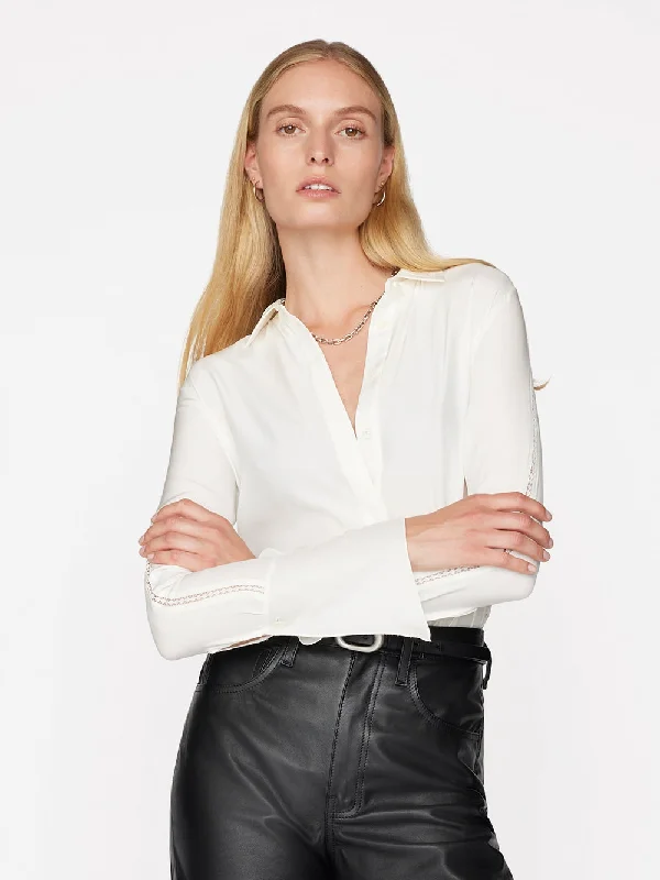 Fashionista Sale Slim Lace Inset Shirt - Off White