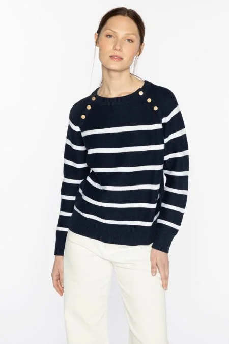 Massive Savings Kinross Cashmere Stripe Button Crew