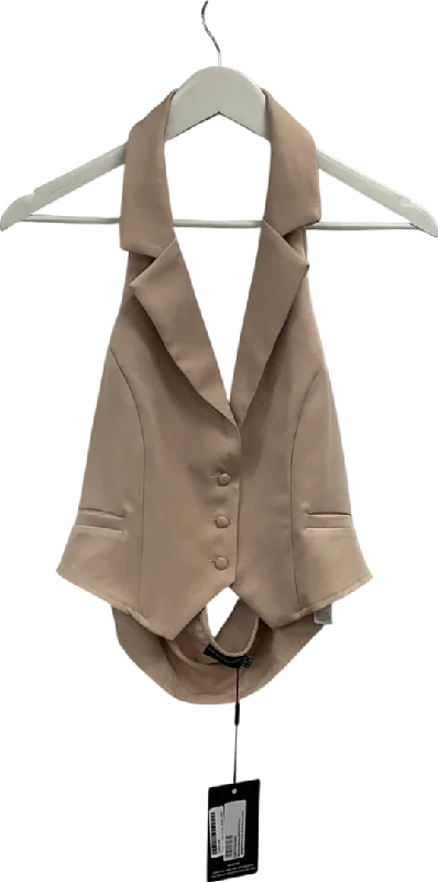 Durable Fashion Picks PrettyLittleThing Beige Woven Halterneck Waistcoat UK 16