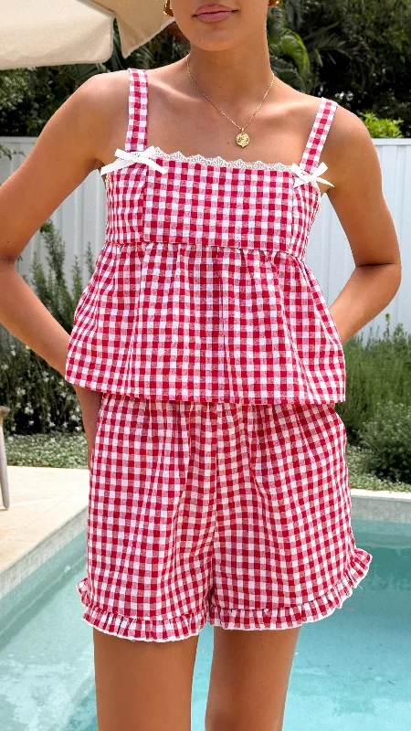 Imeless Style Elise Ribbon Top and Shorts Set - Red Gingham