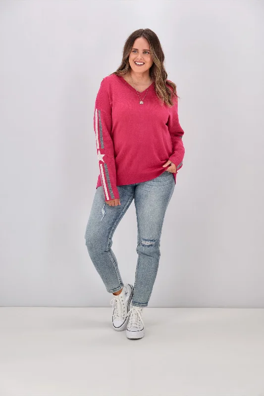 Casual Yet Chic Sales Shine On Label Micah Star Stripe Sleeve Jumper Pink