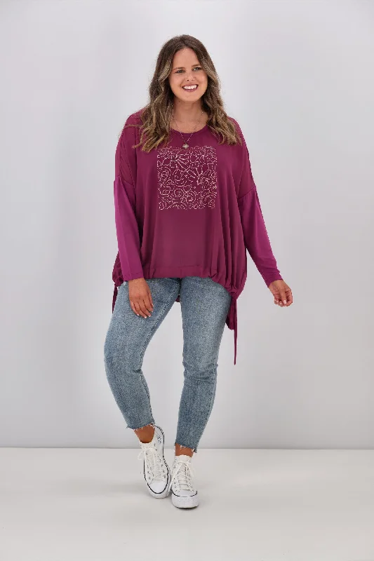 Chic And Edgy Shine On Label Roxanne Print Front Top Orchid