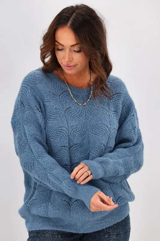 Shop Sales Shine On Label Marisol Pointelle Jumper Blue