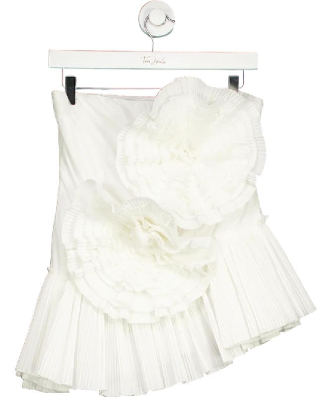 Sophisticated Fashion White 3d Floral Pleated Bandeau Top UK S