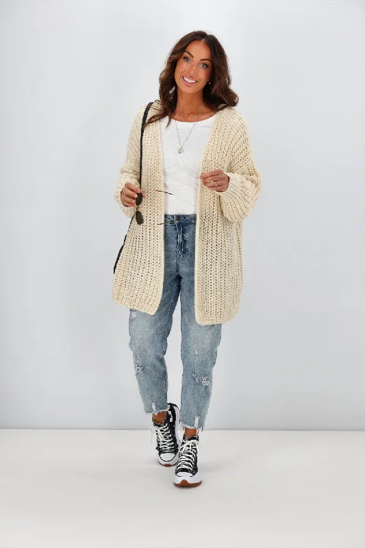 Budget Saver Sass Renn Long Knit Cardi Cream