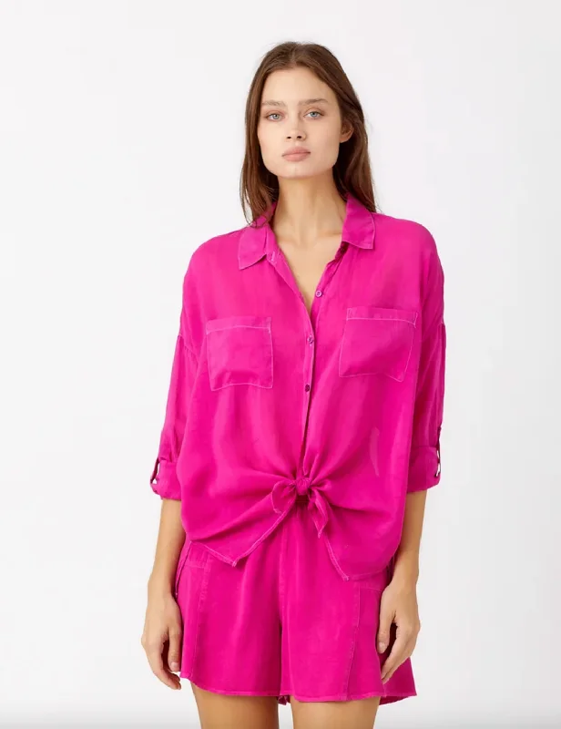 Fashion Forward Cargo Pocket Tie Front Top - Magenta