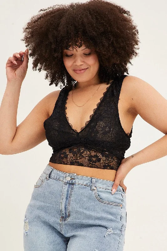 Stay Ahead In Style Black V-neck Lace Bralette