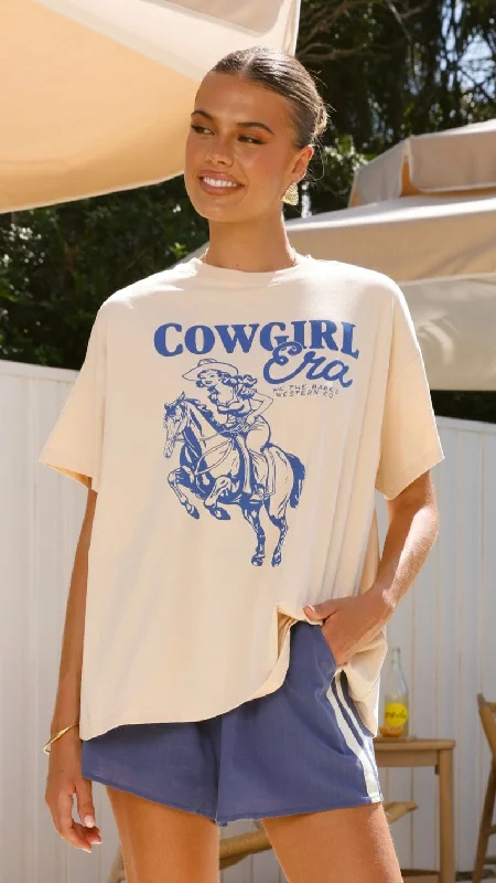 Discover Now Cowgirl Era Top and Shorts Set - Cream/Blue