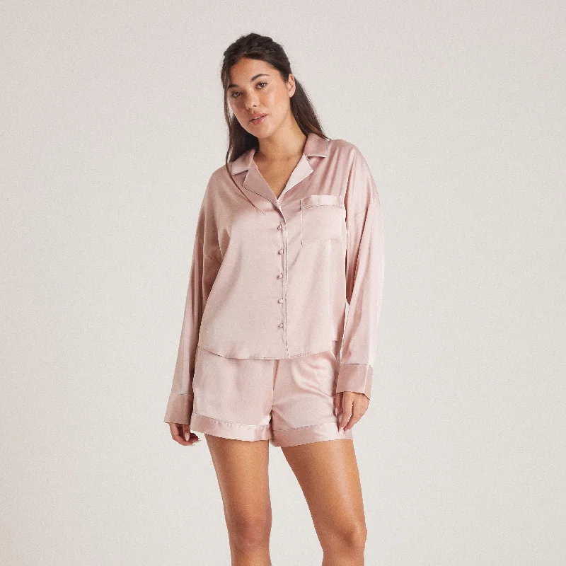 Flirty Fashion Discounts Sparkle Satin Pyjama Shirt - Blush