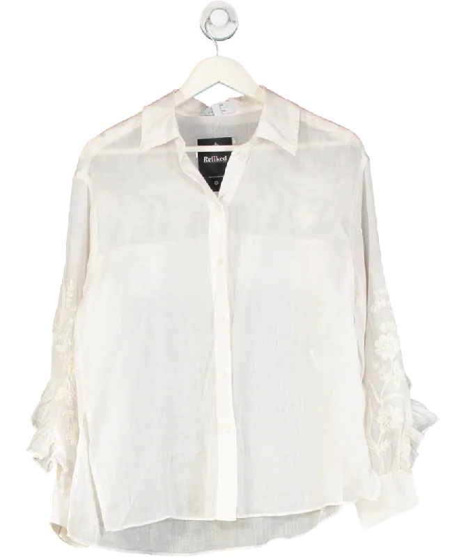 Fashion-Forward Offers & Other Stories Beige Embroidered Frill-trimmed Shirt UK XS