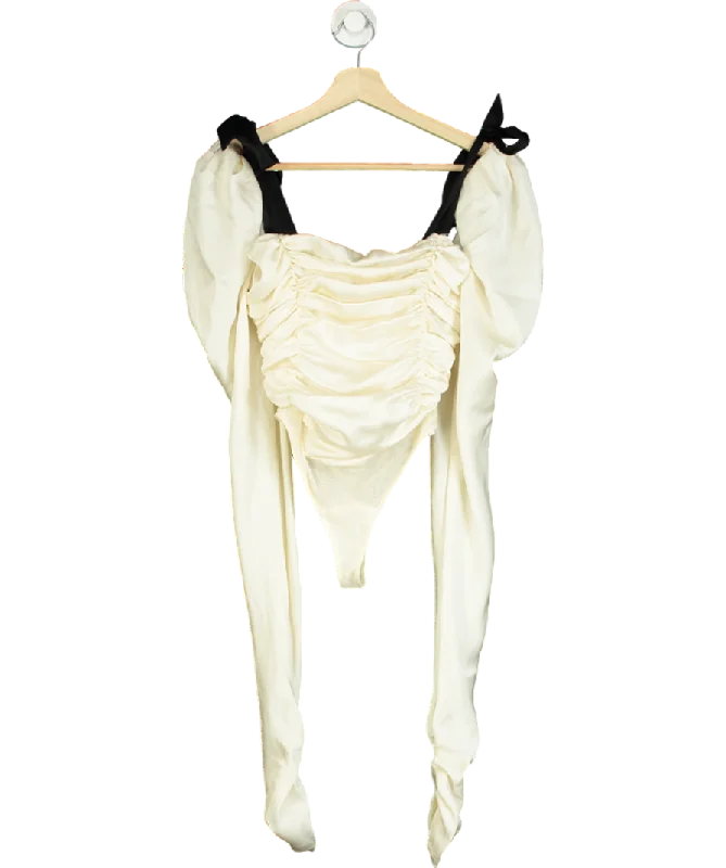 Hot Picks House of CB Cream Ruched Body Suit With Long Puff Sleeve Arms UK XS