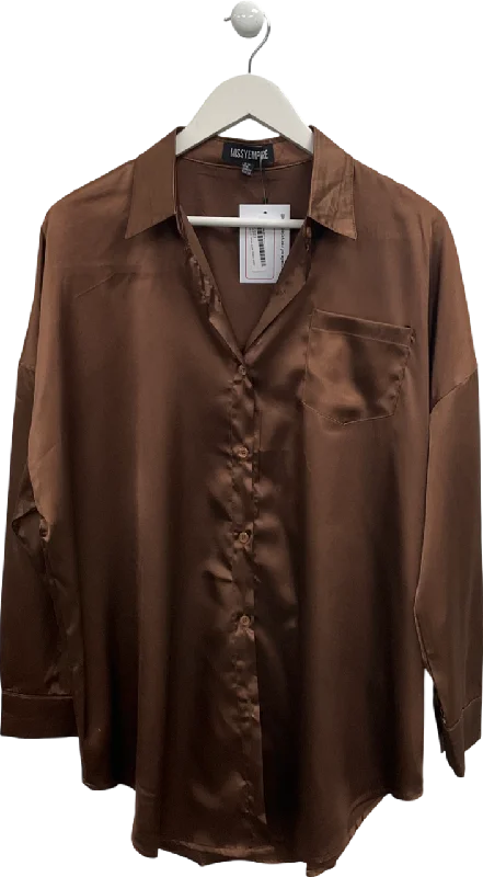 Bold Style Discounts Missy Empire Brown Oversized Satin Shirt UK 10