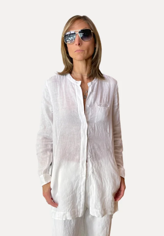 Chic And Trendy Regular Fit Linen Long Shirt - White