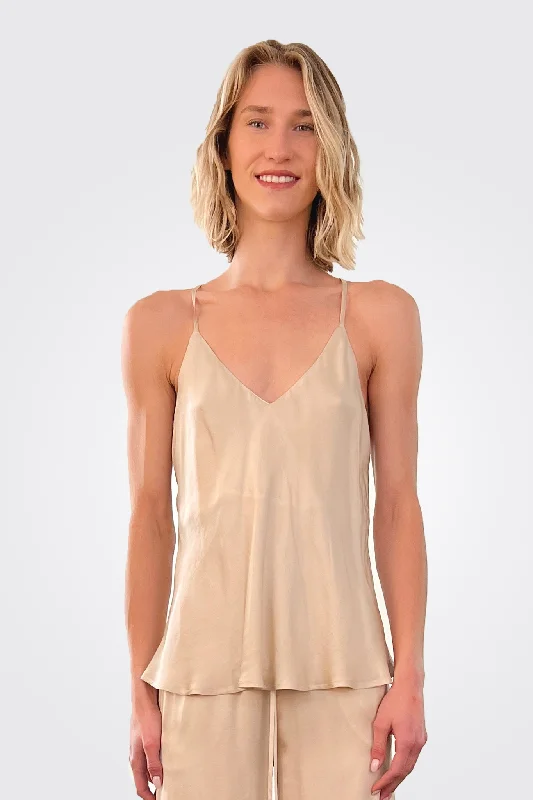 Chic And Trendy Silky Slip Top - Ecru