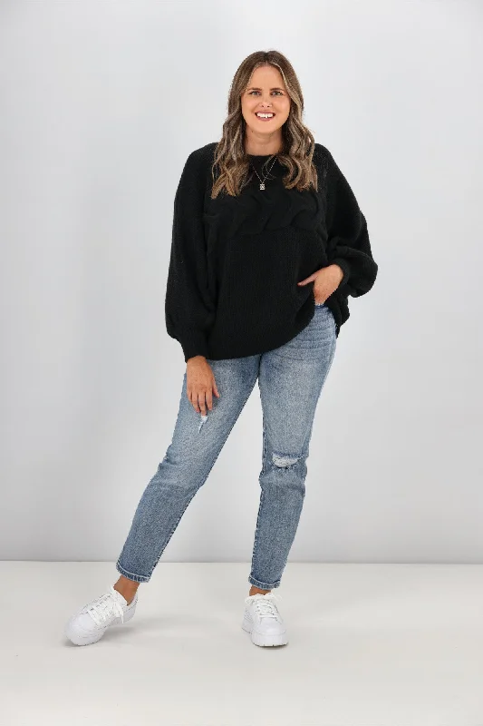 Elegant Style Sass Belinda Chunky Cable Knit Black