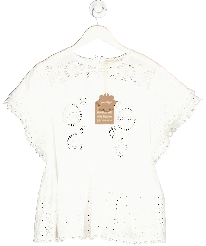 Chic Trend Collection Forever That Girl White Cotton Broderie Flutter Sleeve Top UK L