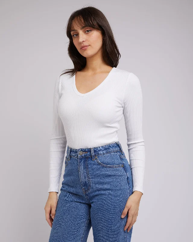 Classic Modern Offers All About Eve Rib V Neck L/S Top White