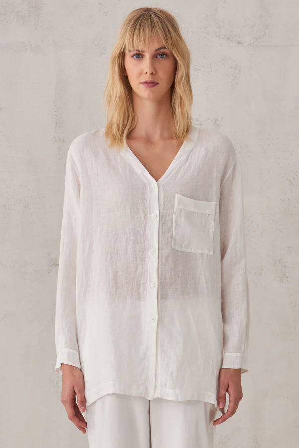 Top Deals Linen Pocket Shirt - White