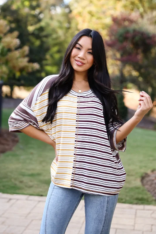 Timeless Style Promotions FINAL SALE - Seriously Comfy Mocha Striped Color Block Top