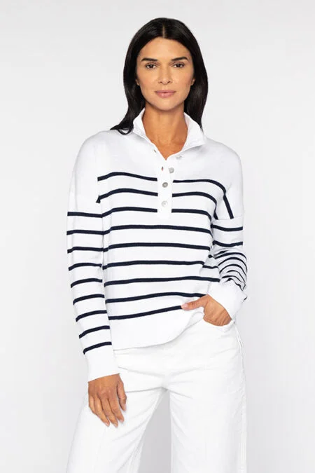 Sophisticated Style Offers Kinross Cashmere Stripe Button Mock